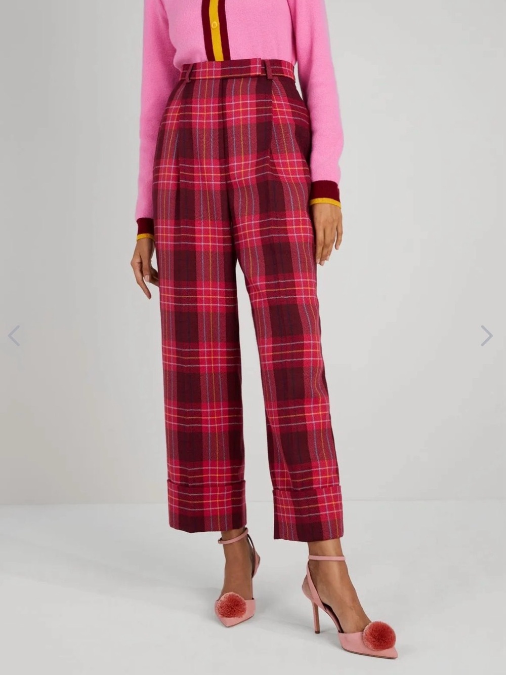 Kate Spade Greenhouse Plaid Wide-Leg Pants in Pink and Burgundy size 12